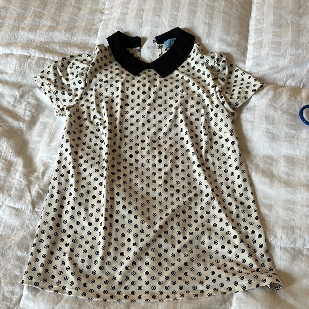 CeCe White and Black Polka Dot Blouse with Peter Pan Collar